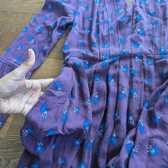 Free People Tegan Floral Purple Long Sleeve Keyhole Mini Dress Boho Hippie Fairy - Picture 8 of 16